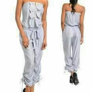 NWT Grey Romper Jumpsuit Halter Strapless Medium